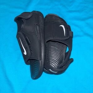 Nike Kids Black Sandals with White Swoosh